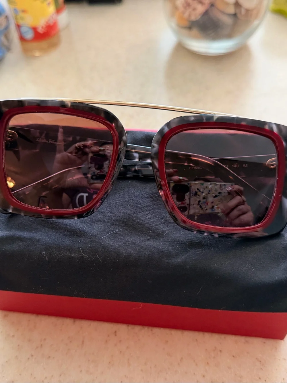 Salvatore Ferragamo Red Sunglasses Case with White Logo